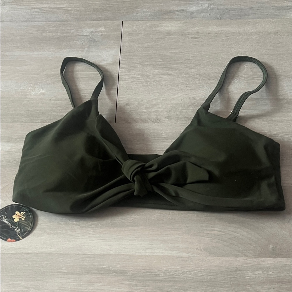 Army Green Knot Front Bikini Top